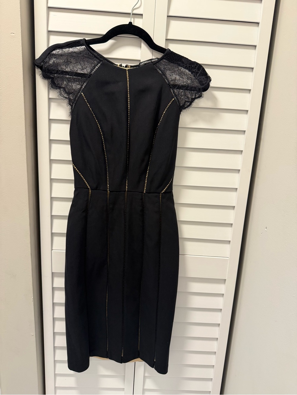 Black Lace-Cap Sleeve Midi Sheath Dress